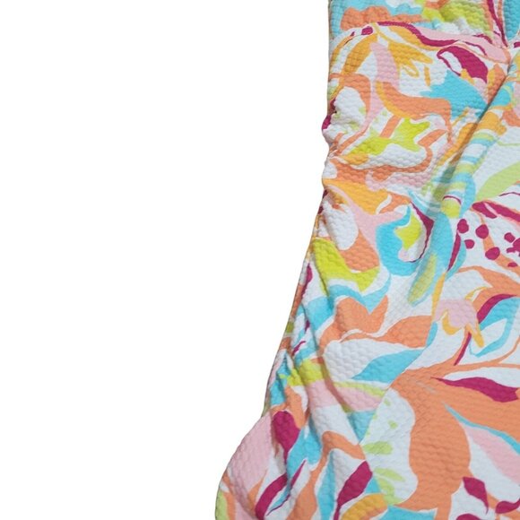 Birdsong Size 32DD Ruffle‎ Halter Underwire Tankini Swim Top Ruched Groovy Print - Picture 8 of 12